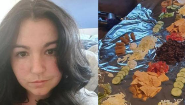 Mulher cobre mesa com papel alumínio para não lavar pratos